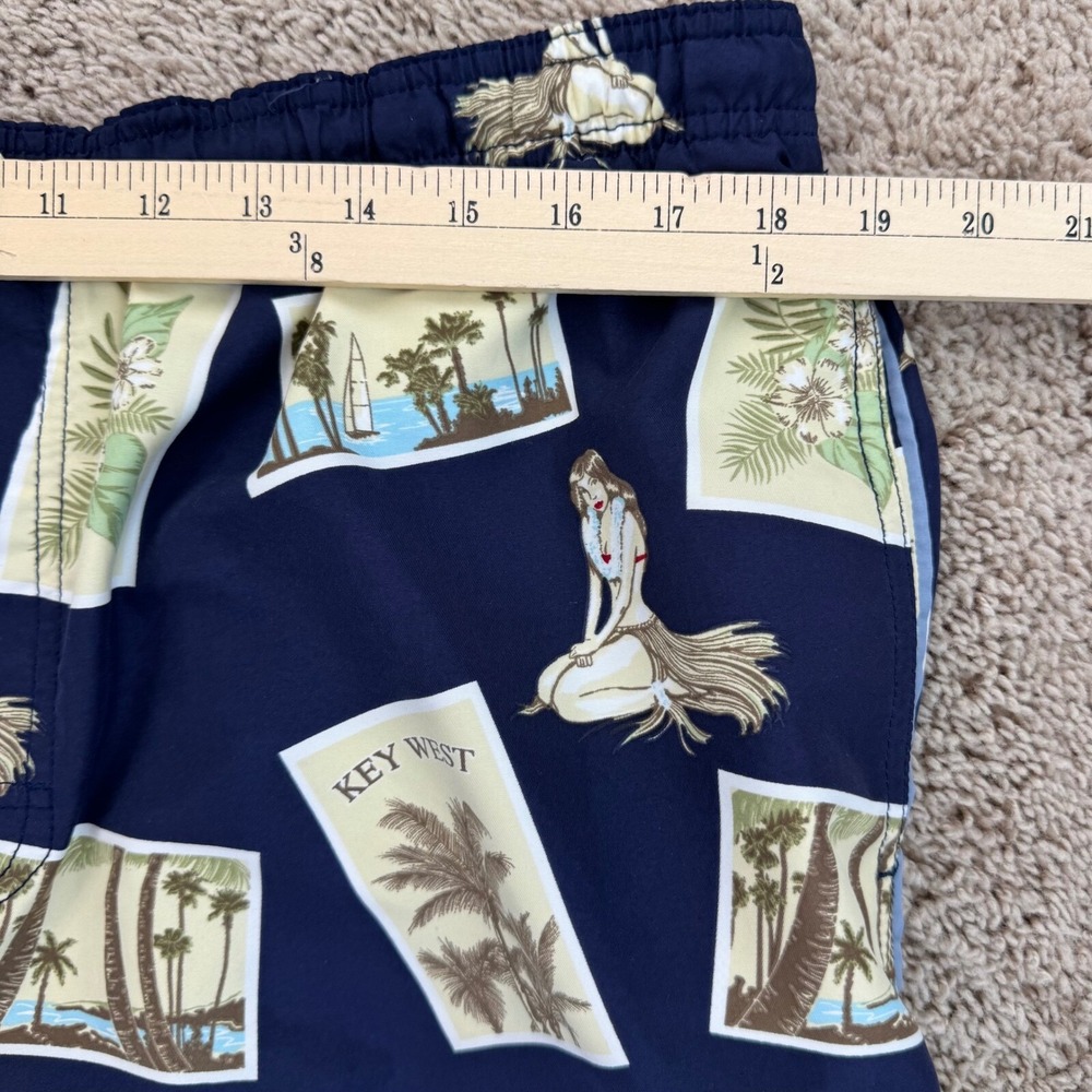 Joe Marlin Swim Trunks Mens‎ L Blue Hula Girl Key West Print Side Pockets Shorts - Picture 7 of 10